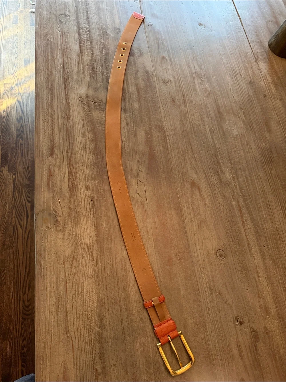Prada Orange Leather Belt with Gold Hardware